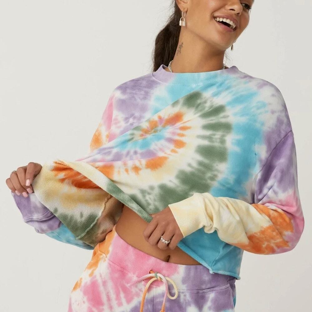 Daydreamer Tie Dye Crop Sweatshirt Size Small Boho Festival Retro Boxy Pullover
